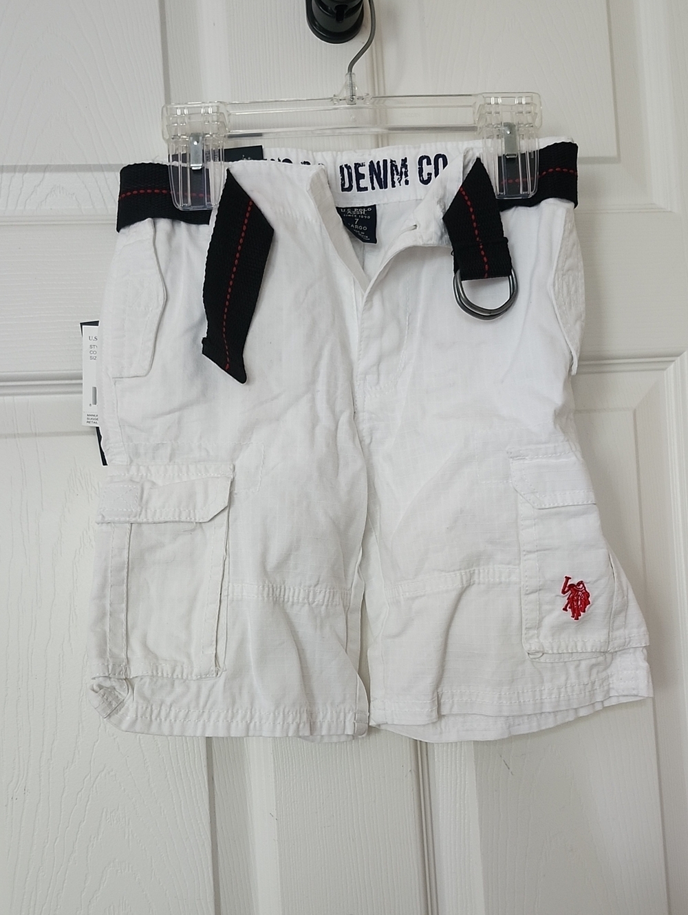 U.S. Polo Assn. White Cargo Shorts with Black Belt and Red Logo